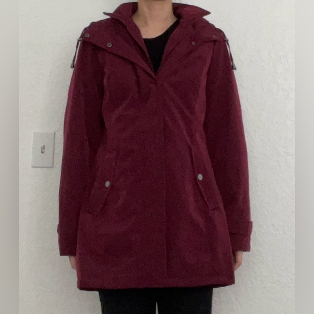HFX burgundy plum wind and water resistant puff jacket winter coat with hood, S